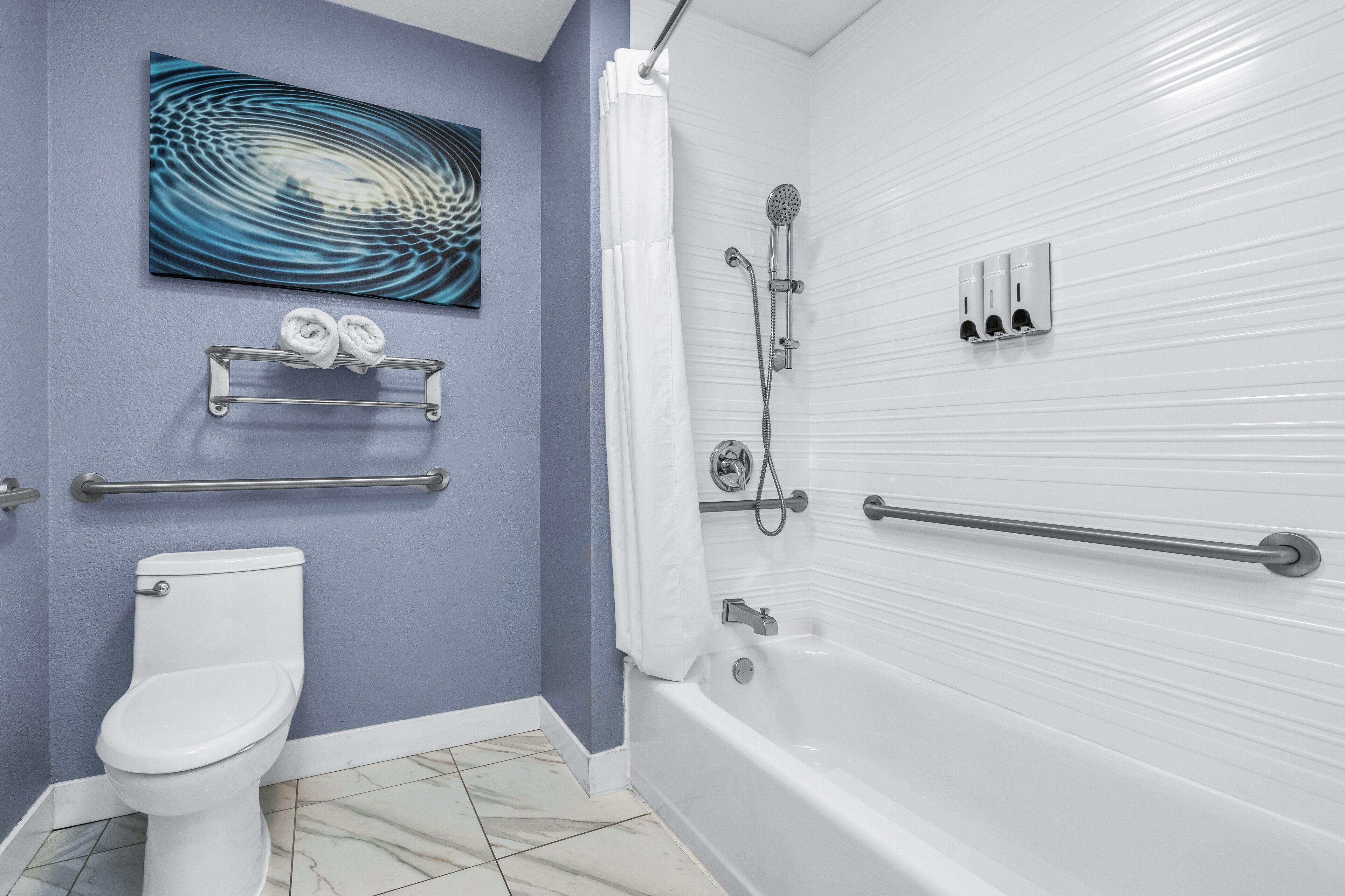 free toiletries, hair dryer, towels