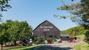 A large barn labeled "Springridge Farm" with a gravel driveway leading to a red door, surrounded by trees and a grassy area. - Holiday Inn Express & Suites Milton by IHG (Milton)