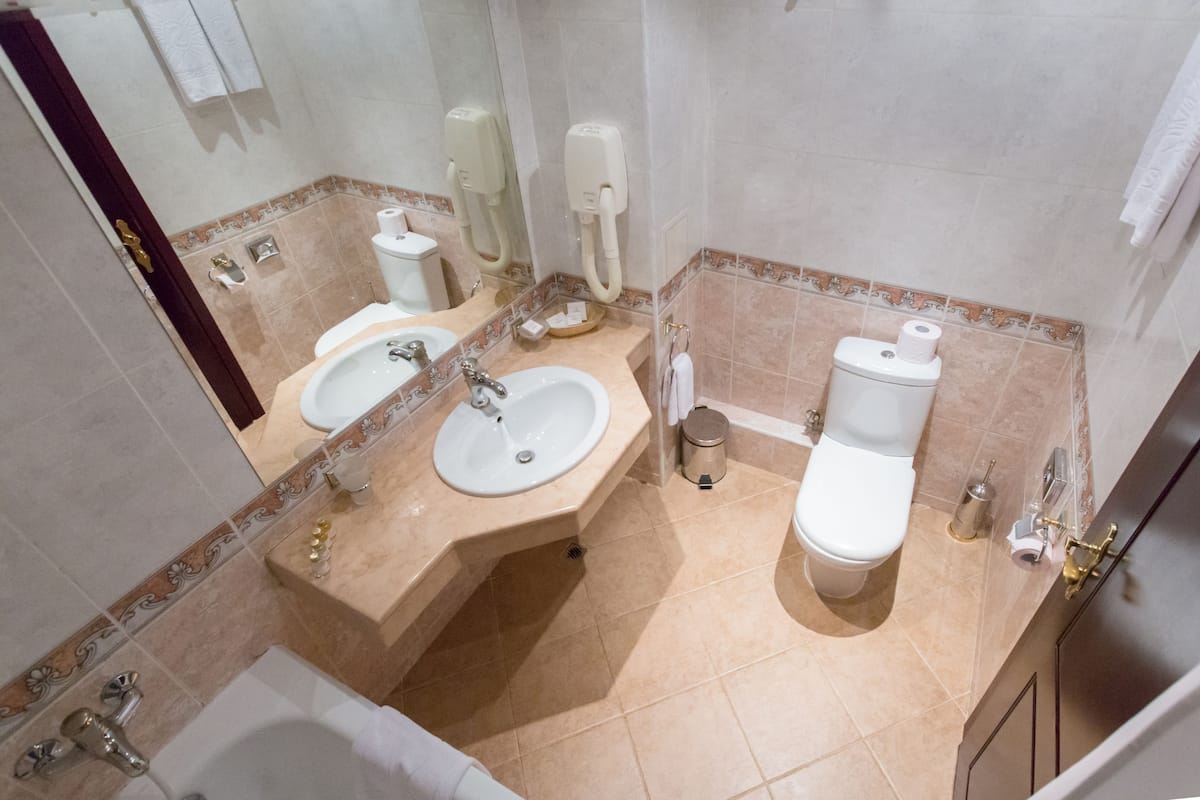 studio, 1 queen bed | bathroom | combined shower/bathtub, free toiletries, hair dryer, bathrobes