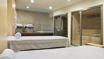 Couples treatment rooms, sauna, hot tub, steam room, body treatments