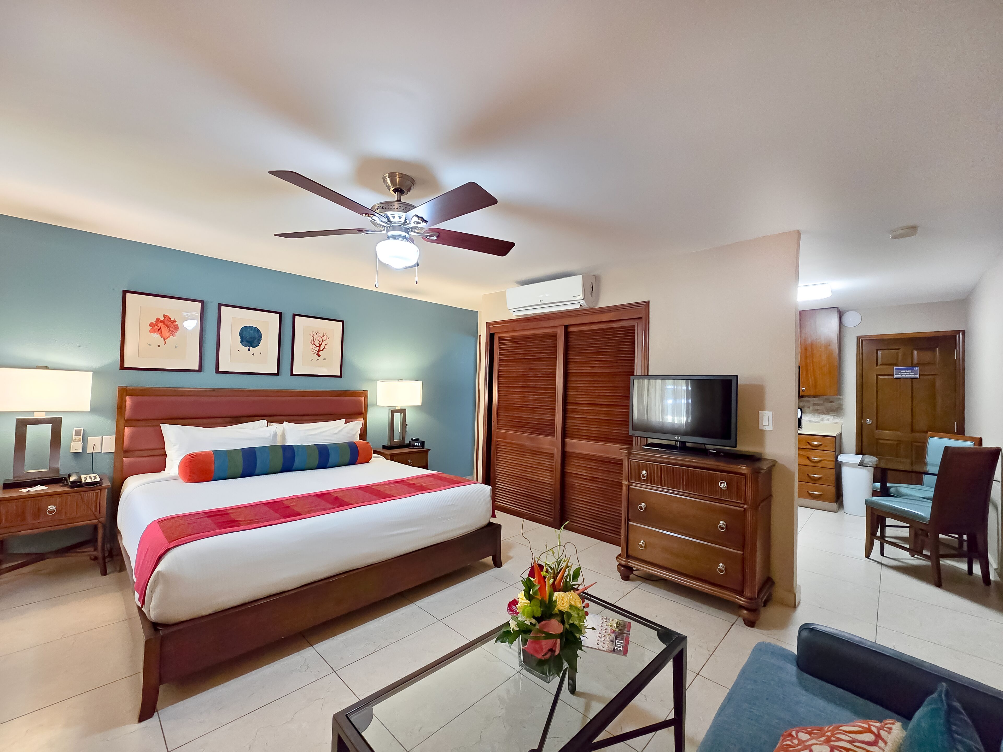 deluxe studio with fully equipped kitchen | premium bedding, memory-foam beds, in-room safe, blackout curtains