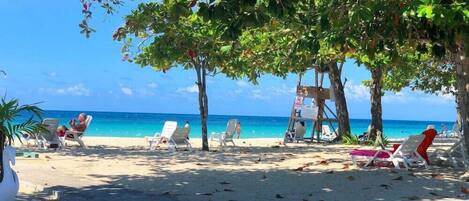 Private beach, white sand, beach cabanas, sun loungers
