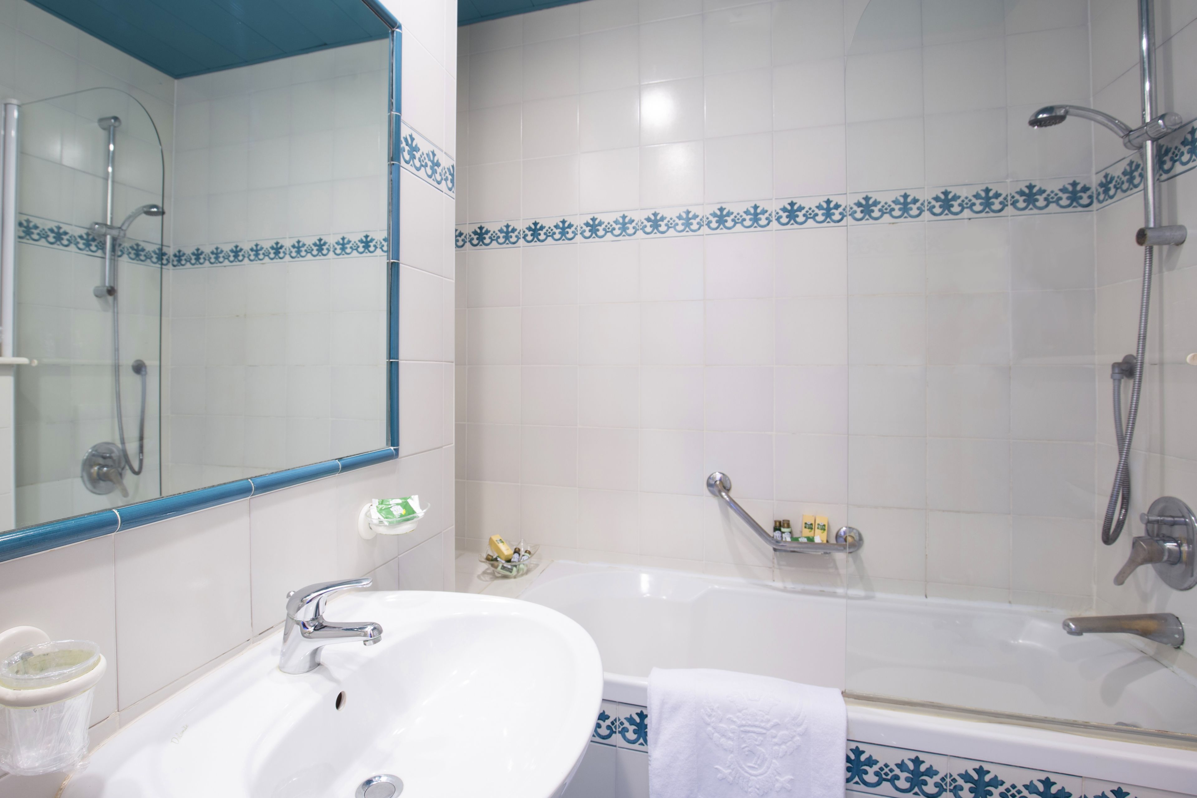 free toiletries, hair dryer, bidet, towels