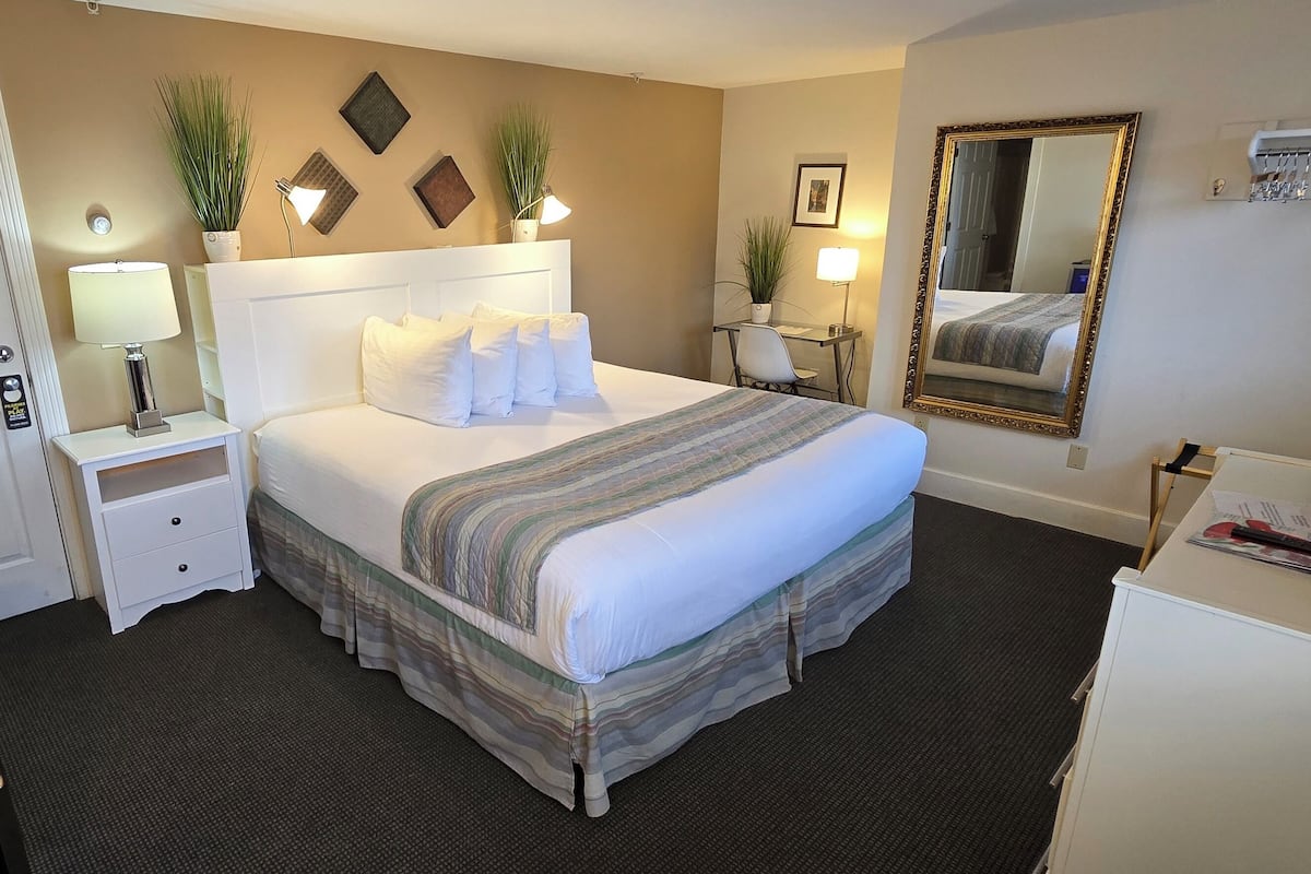 Chambre, 1 trĂšs grand lit | Couette en duvet, dĂ©cor unique, rideaux dâobscurcissement