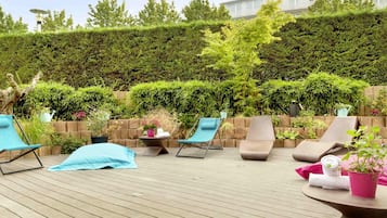 Indoor pool, open 8:00 AM to 9:00 PM, pool loungers