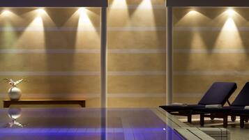 Indoor pool, open 8:00 AM to 9:00 PM, sun loungers