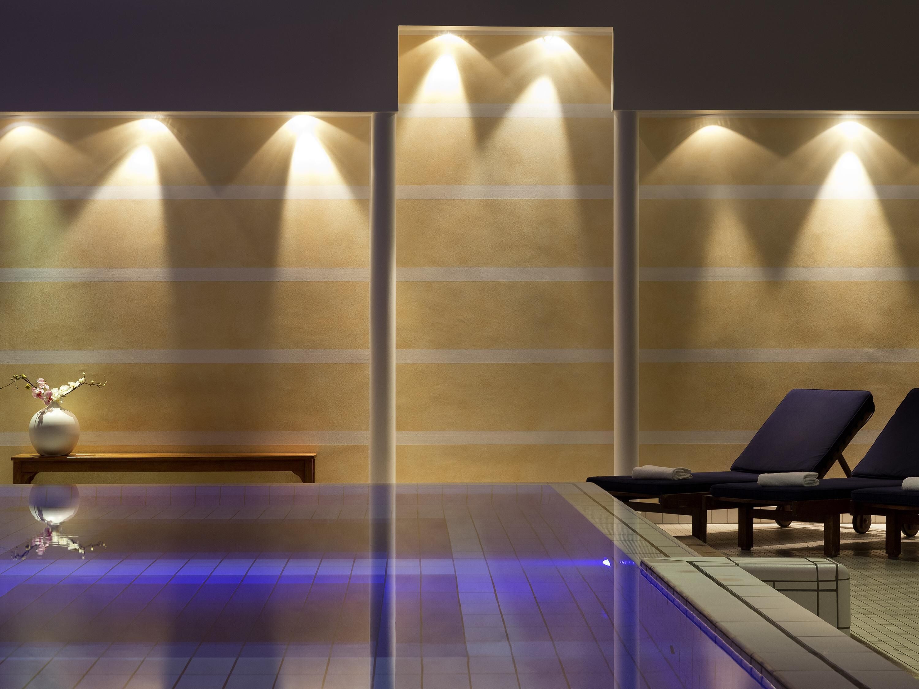 Indoor pool, open 8:00 AM to 9:00 PM, sun loungers