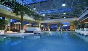 Indoor pool, pool loungers, lifeguards on site