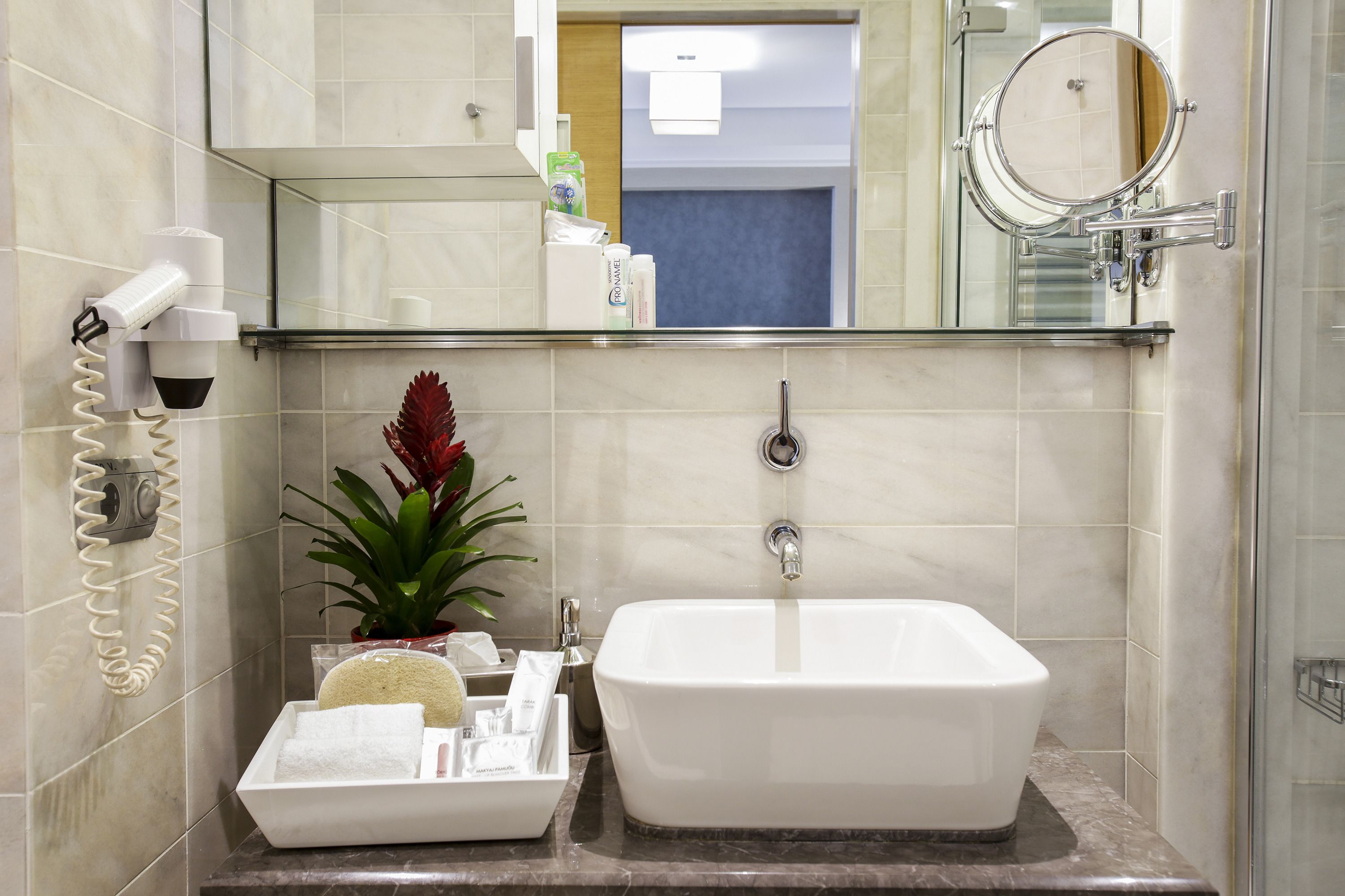 business suite | bathroom | combined shower/bathtub, rainfall showerhead, eco-friendly toiletries