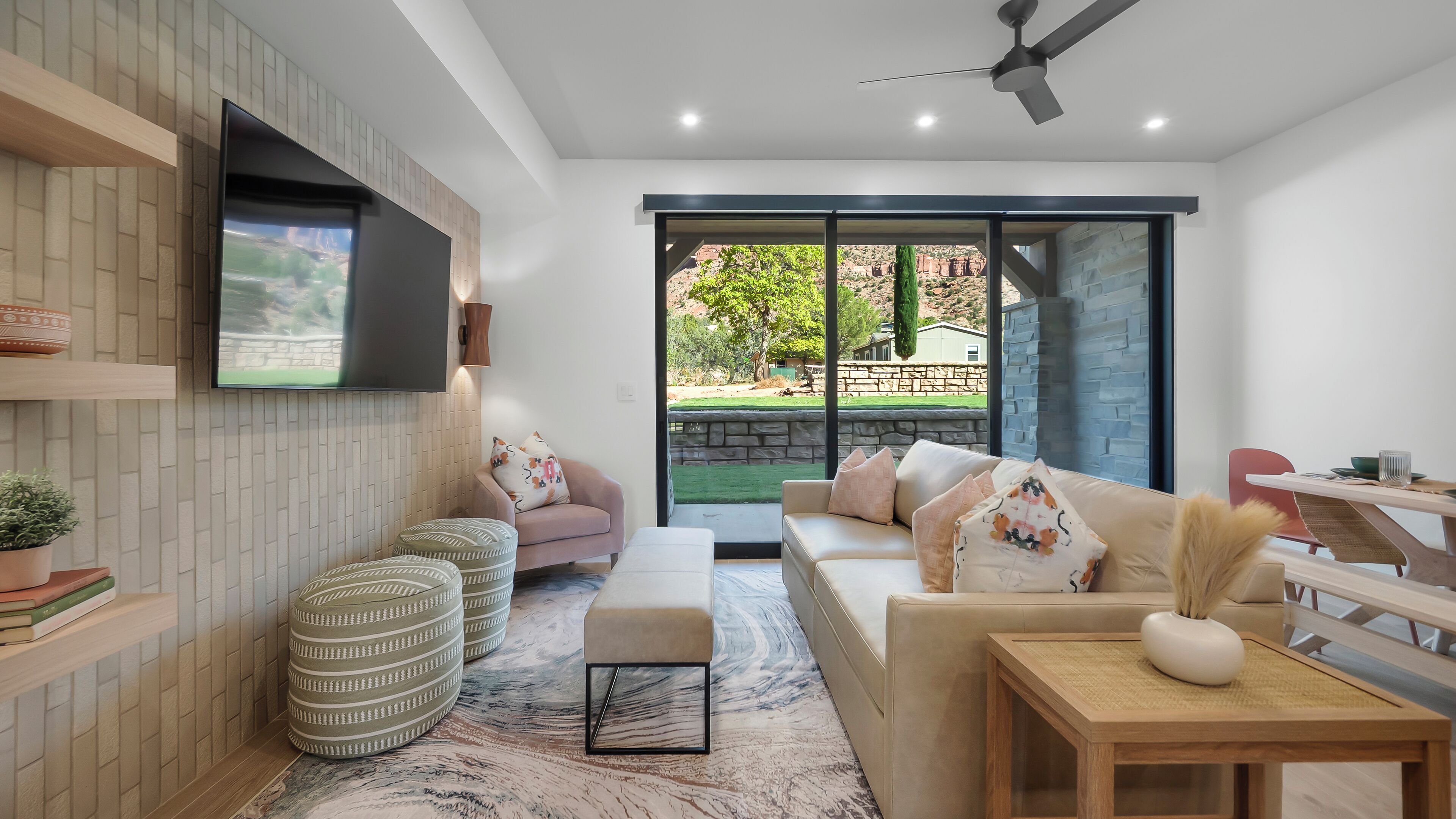 luxury villa, kitchen, mountain view | living area | 65-inch smart tv with digital channels, netflix, hulu