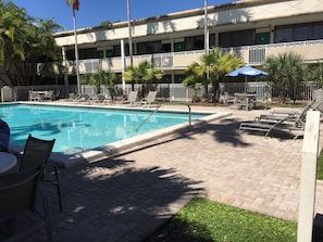 Outdoor pool, pool umbrellas