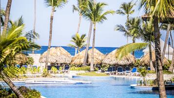 2 outdoor pools, open 8:00 AM to 6:00 PM, pool umbrellas, pool loungers