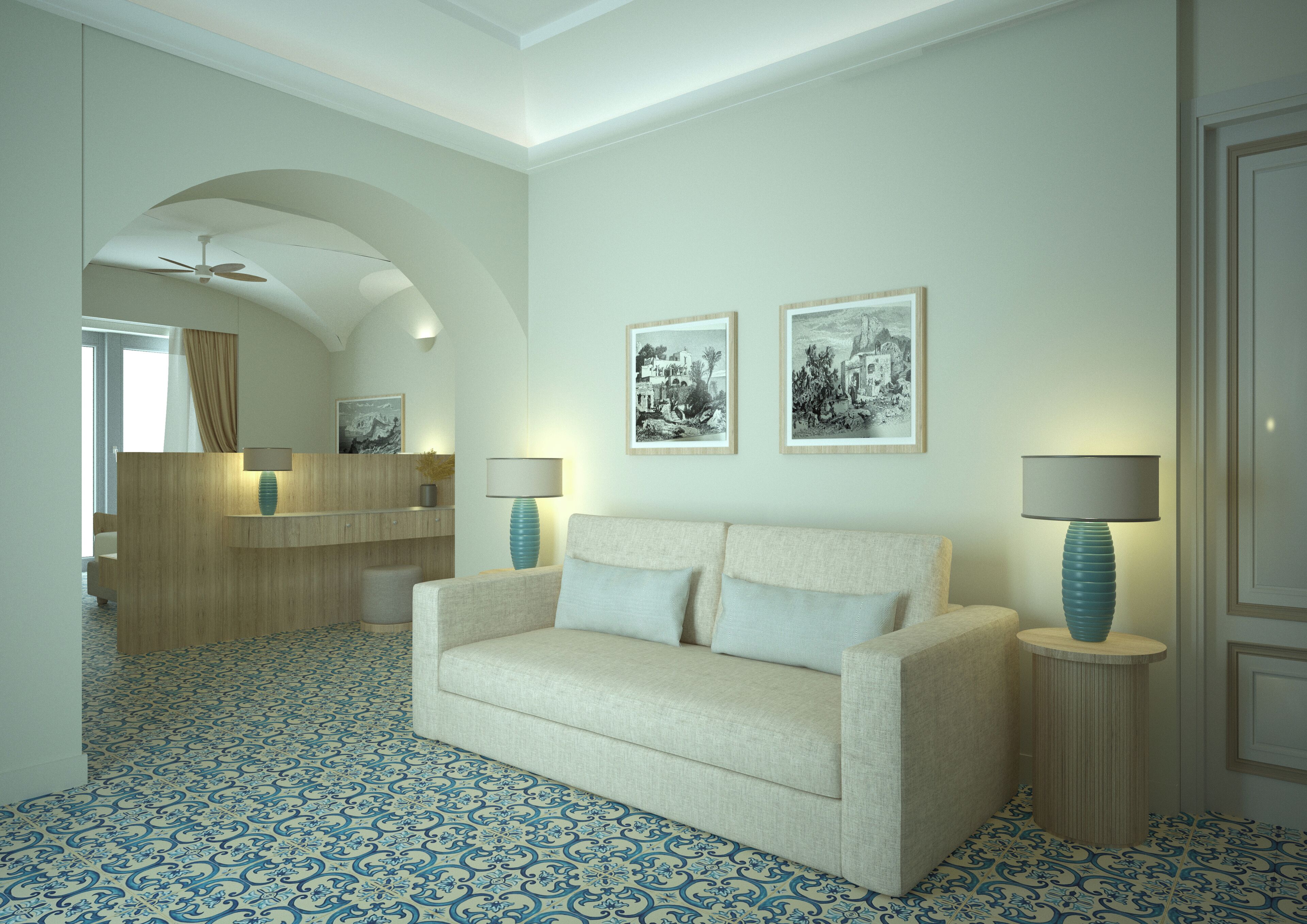 deluxe suite, 1 king bed with sofa bed (sky suite terrace seaview) | living area | 20-inch flat-screen tv with satellite channels, tv, books