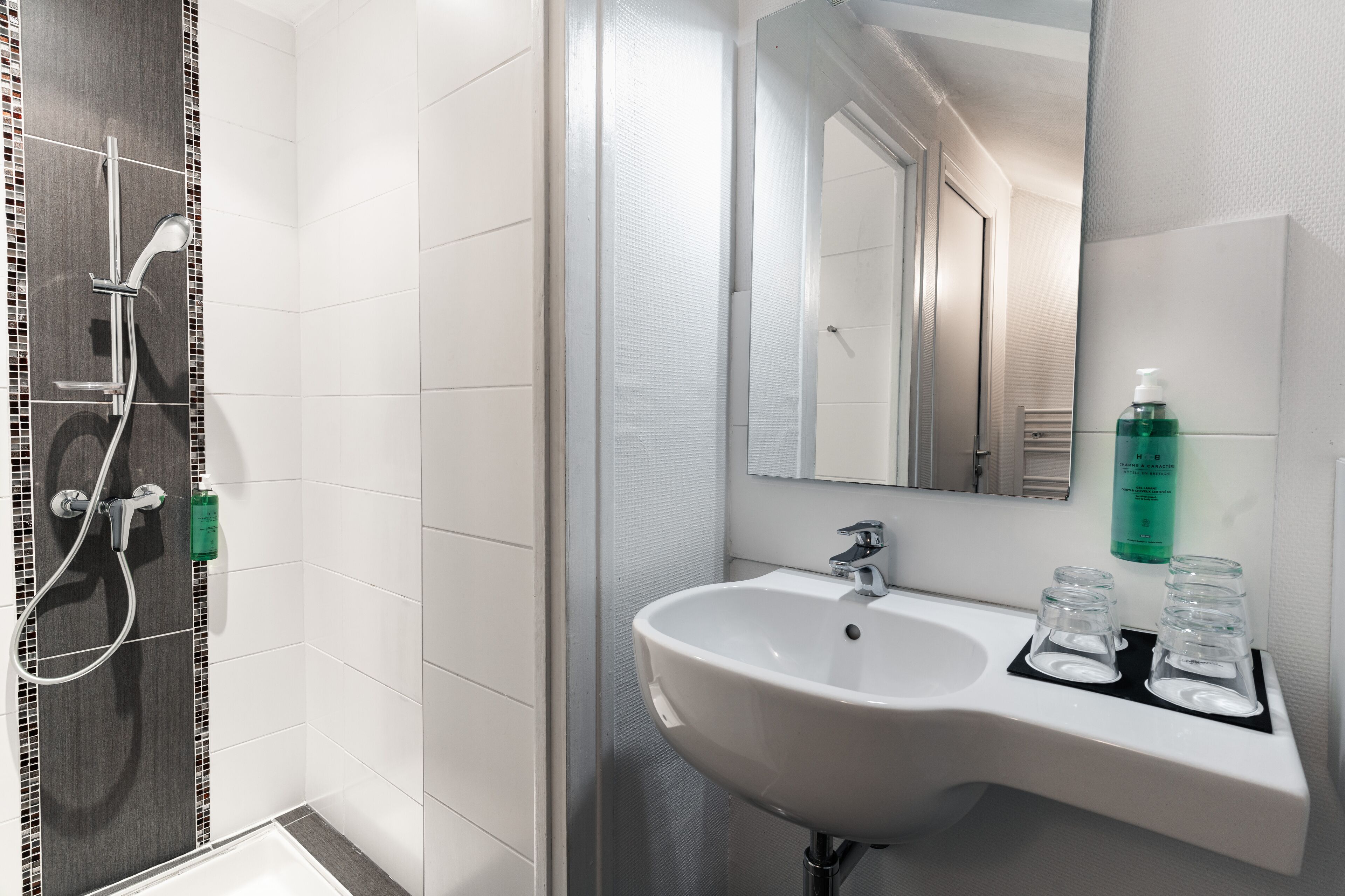 family room | bathroom | shower, hair dryer, towels