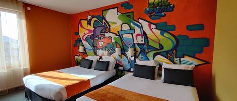 Family Quadruple Room, 2 Double Beds | Desk, soundproofing, iron/ironing board, cribs/infant beds