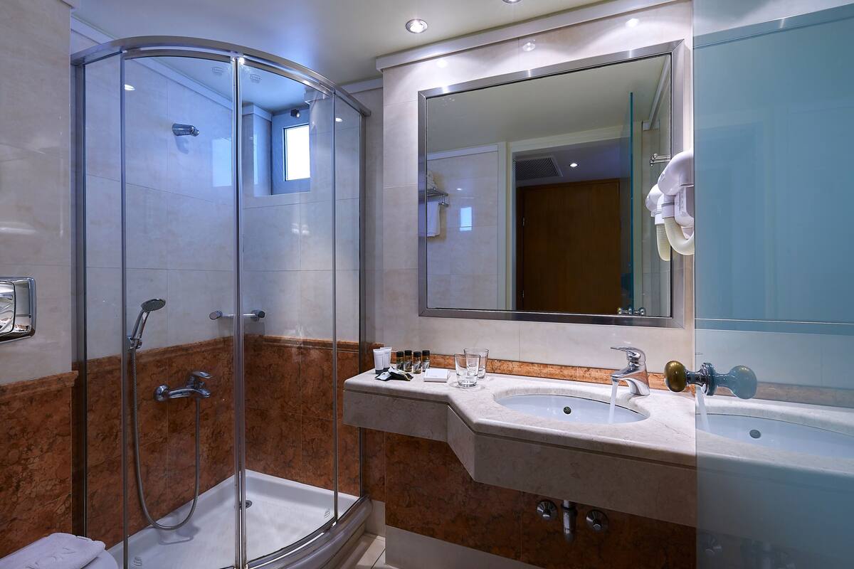 free toiletries, hair dryer, towels