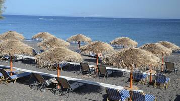 Private beach, sun loungers, beach umbrellas, beach towels