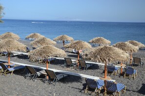 Private beach, sun loungers, beach umbrellas, beach towels