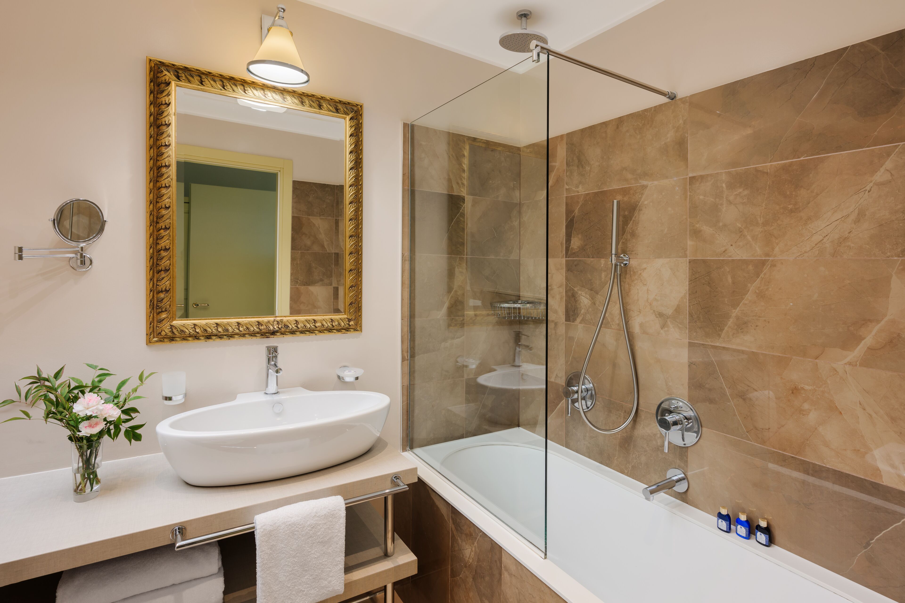 free toiletries, hair dryer, towels