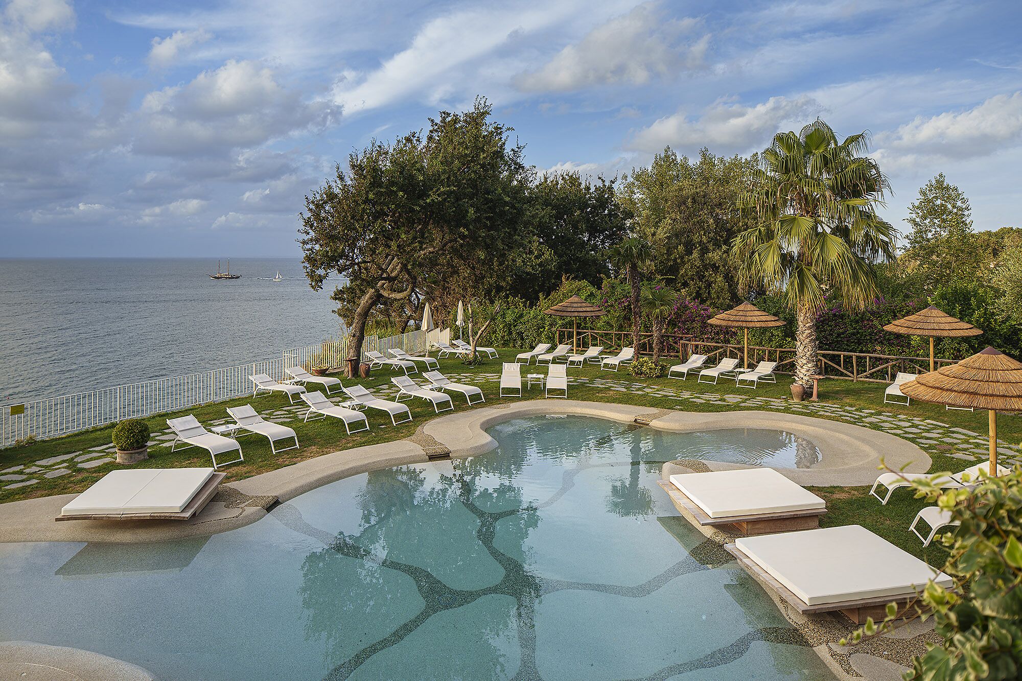 outdoor pool, pool loungers