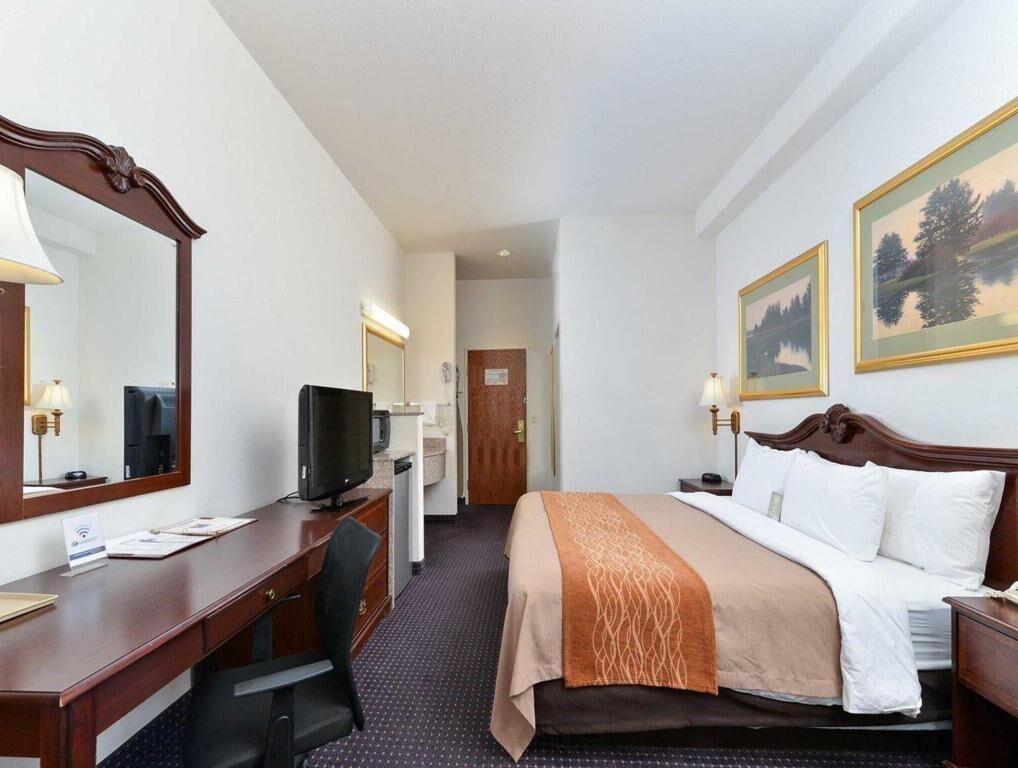 Escritorio, espacio para trabajar con laptop y cortinas blackout 