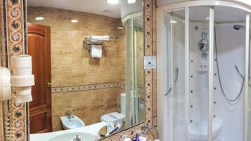 Hair dryer, bidet, towels