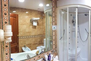 Hair dryer, bidet, towels