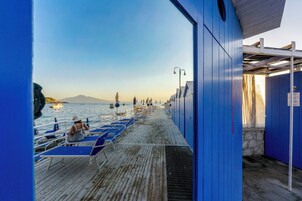 Private beach, sun loungers, beach umbrellas, beach towels