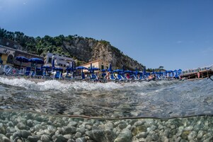 Private beach, sun loungers, beach umbrellas, beach towels