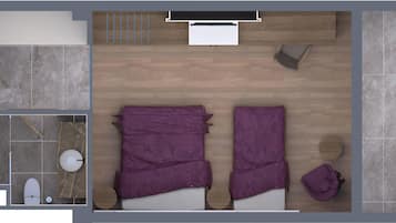 Une pièce comprenant un lit, une petite table, une chaise et une fenêtre.