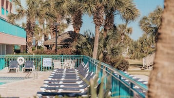 Indoor pool, outdoor pool, pool loungers