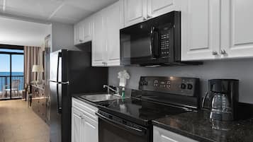 Fridge, microwave, coffee/tea maker