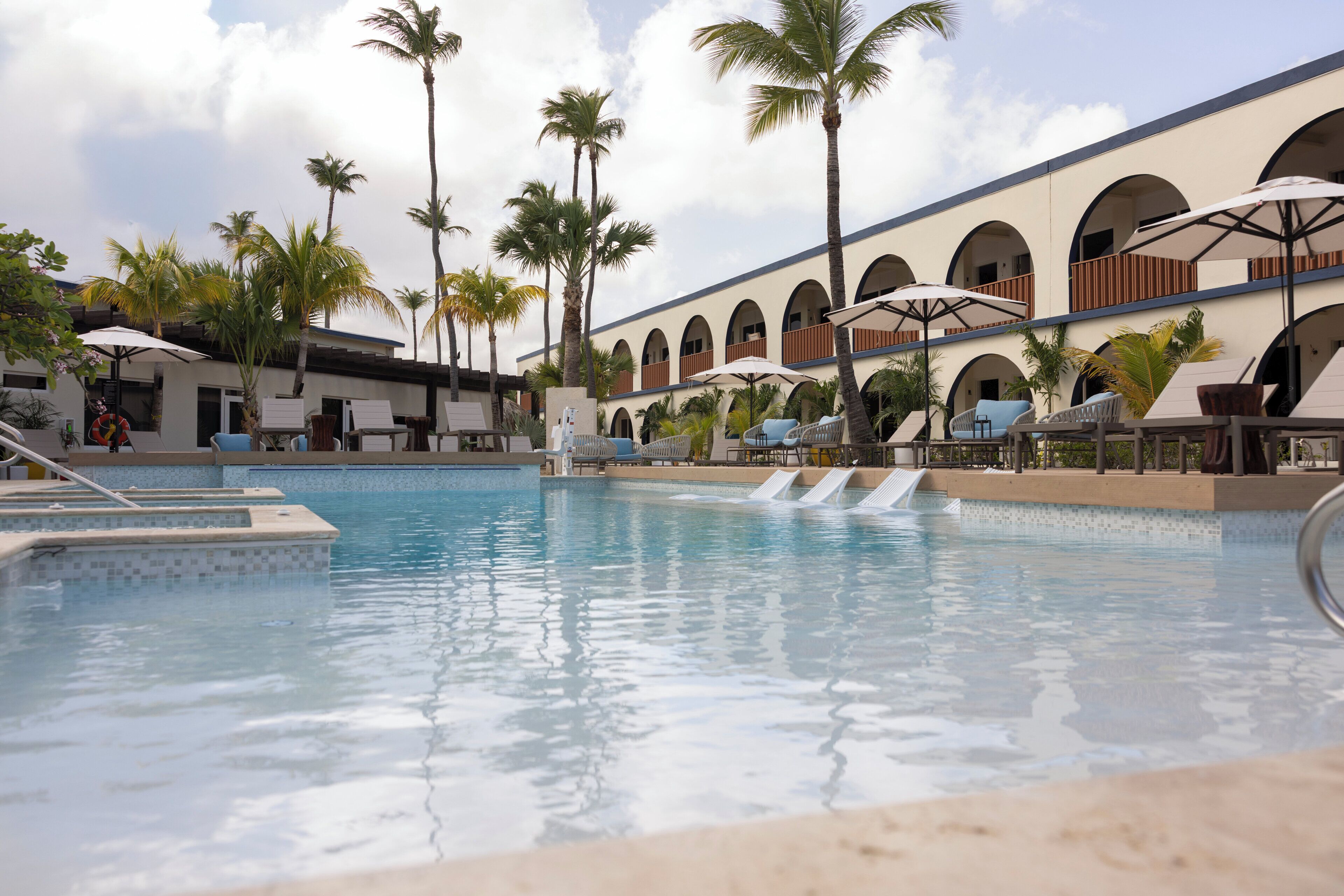 Outdoor pool, open 8:00 AM to 8:00 PM, pool umbrellas, sun loungers