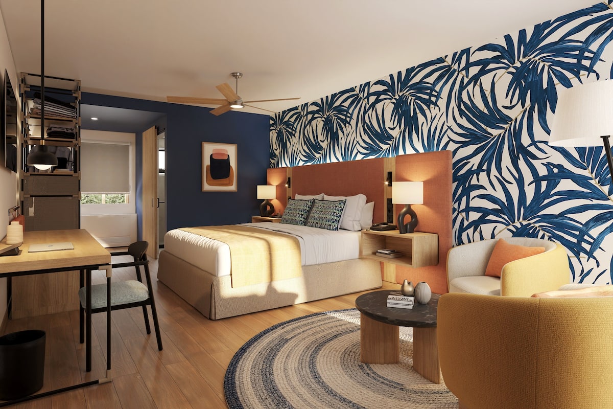 Caja de seguridad en la habitación, escritorio y cortinas blackout