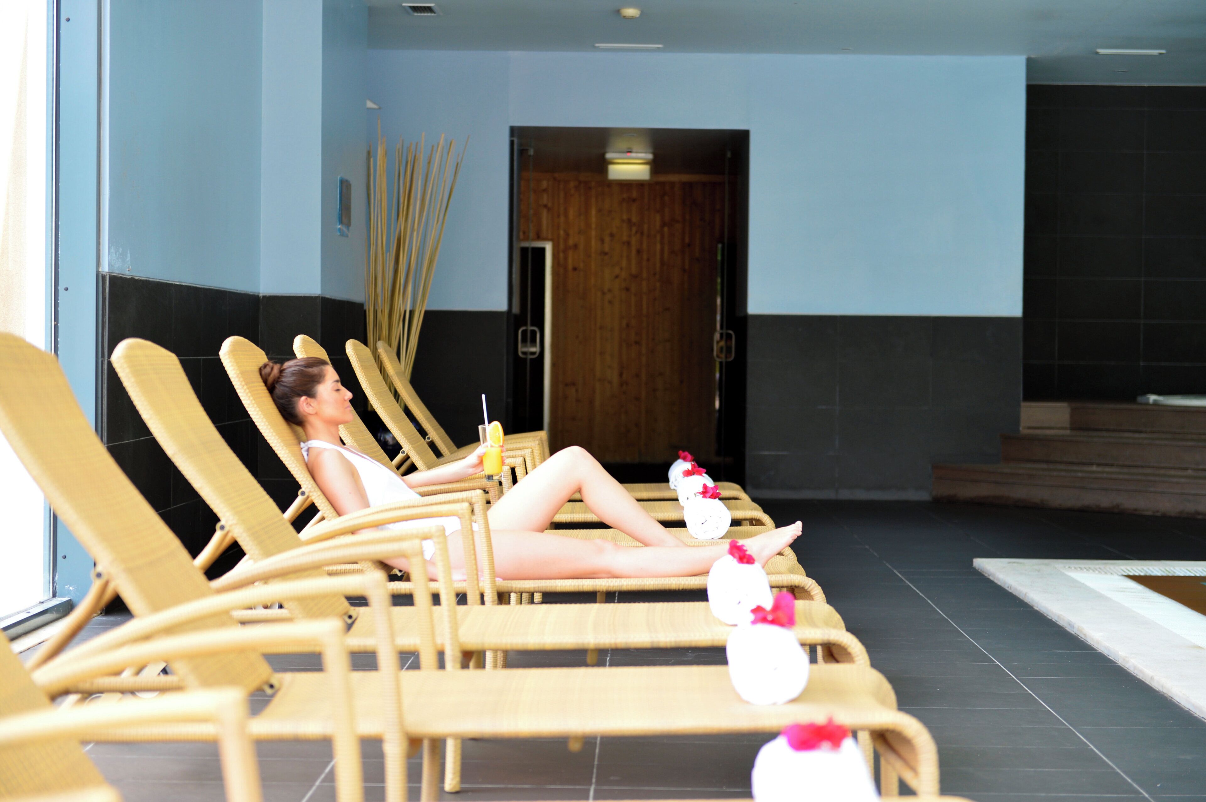 Indoor pool, outdoor pool, pool loungers