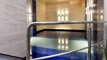 Indoor pool, outdoor pool, pool loungers