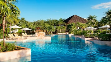 5 outdoor pools, pool umbrellas, pool loungers