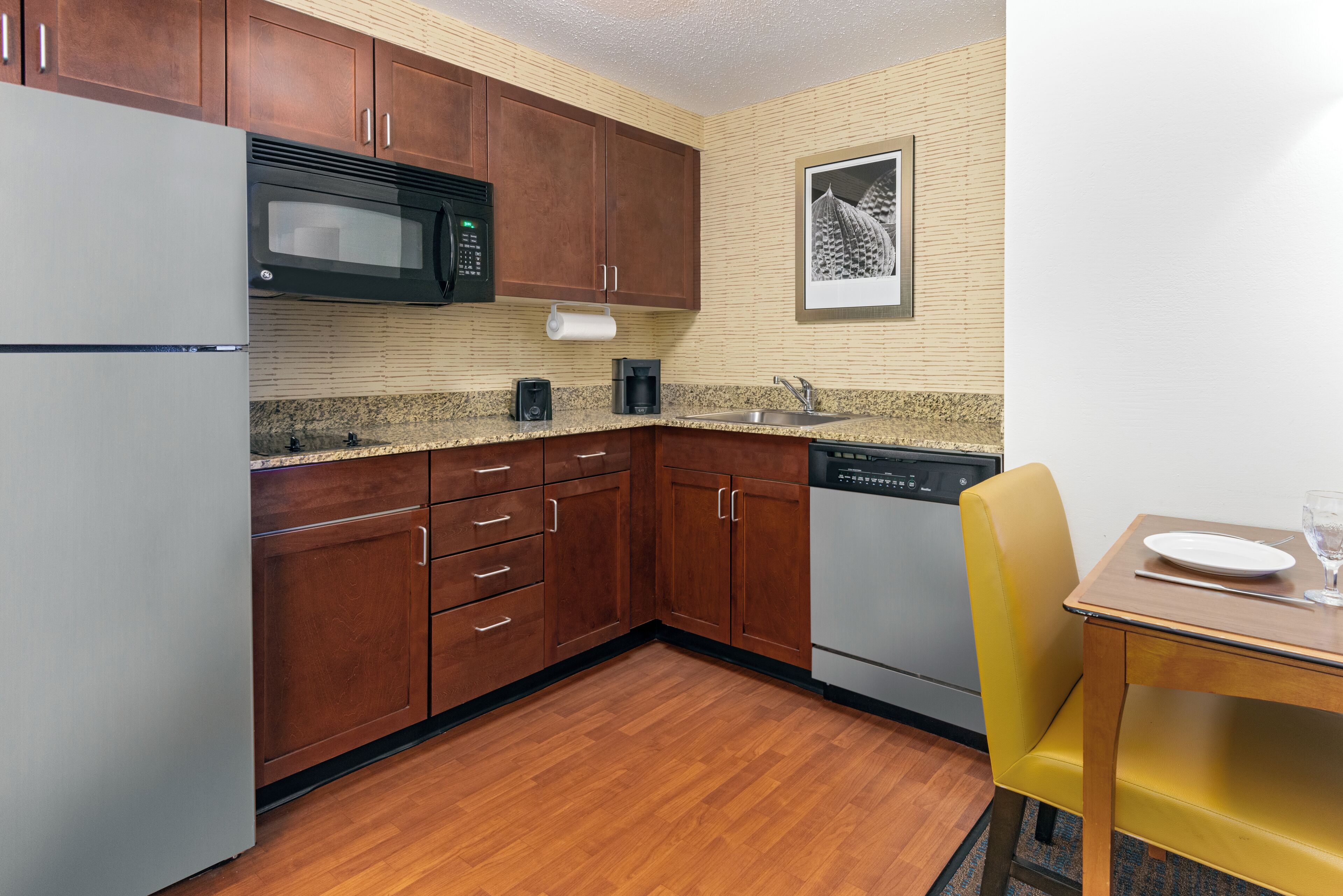 premium bedding, desk, laptop workspace, blackout curtains