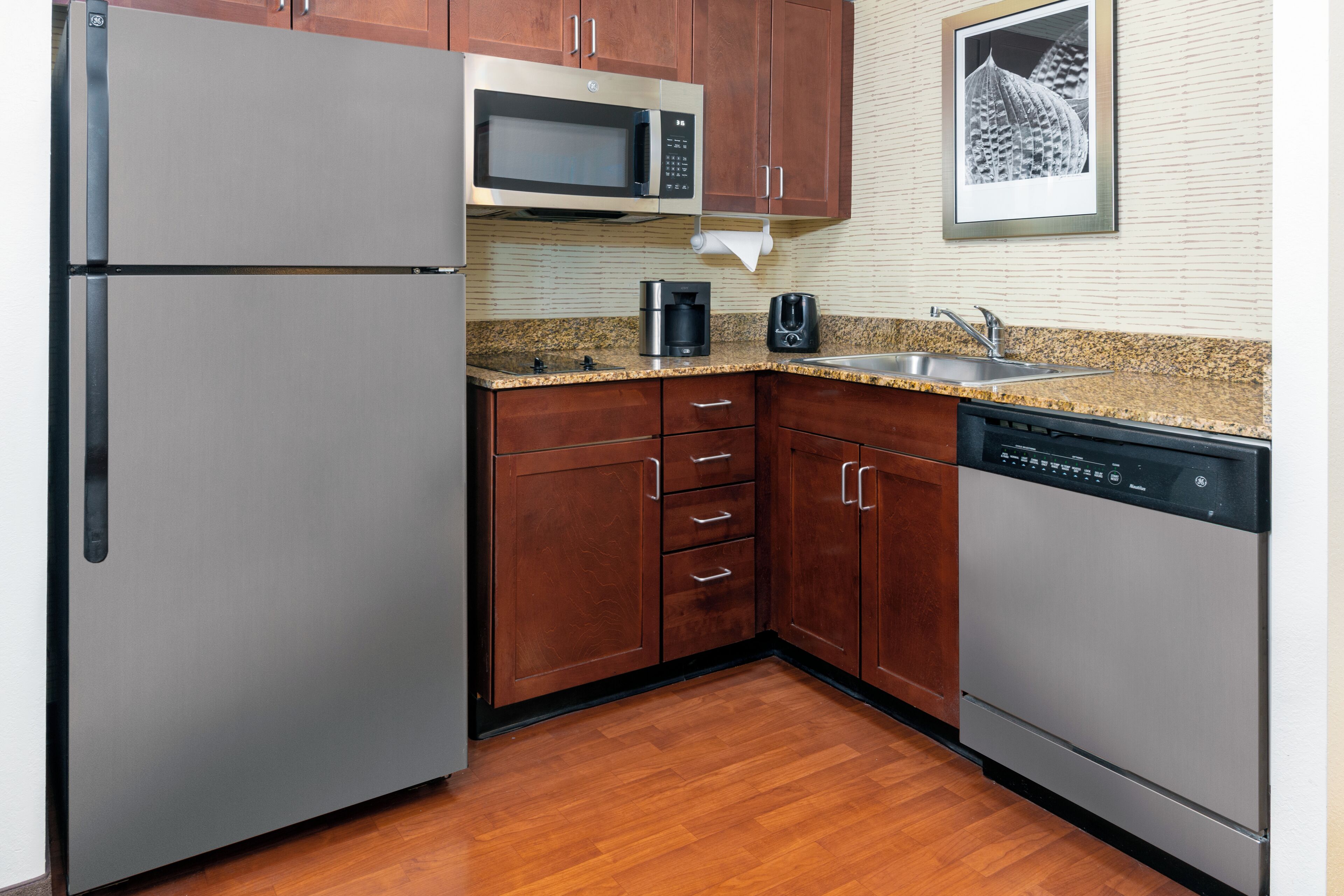 premium bedding, desk, laptop workspace, blackout curtains