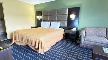 Desk, blackout curtains, bed sheets, alarm clocks