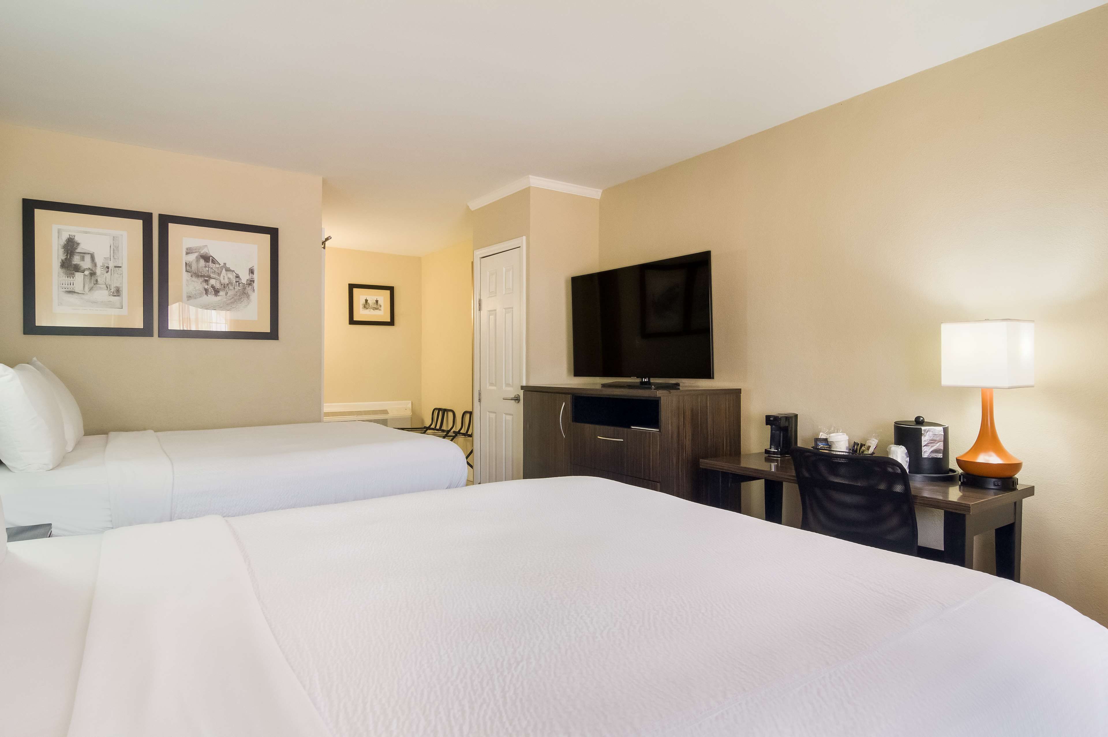 standard room, 2 queen beds, non smoking, refrigerator & microwave | hypo-allergenic bedding, desk, laptop workspace, iron/ironing board