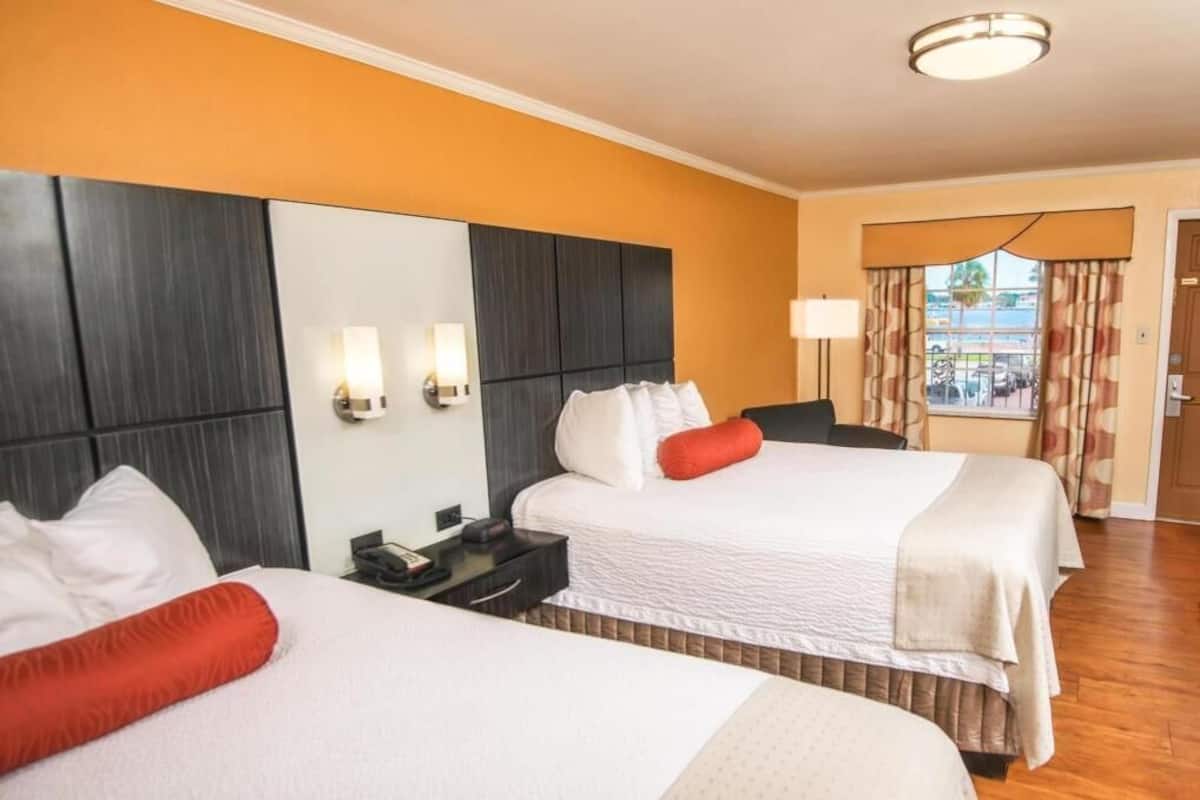 Hypo-allergenic bedding, desk, laptop workspace, iron/ironing board