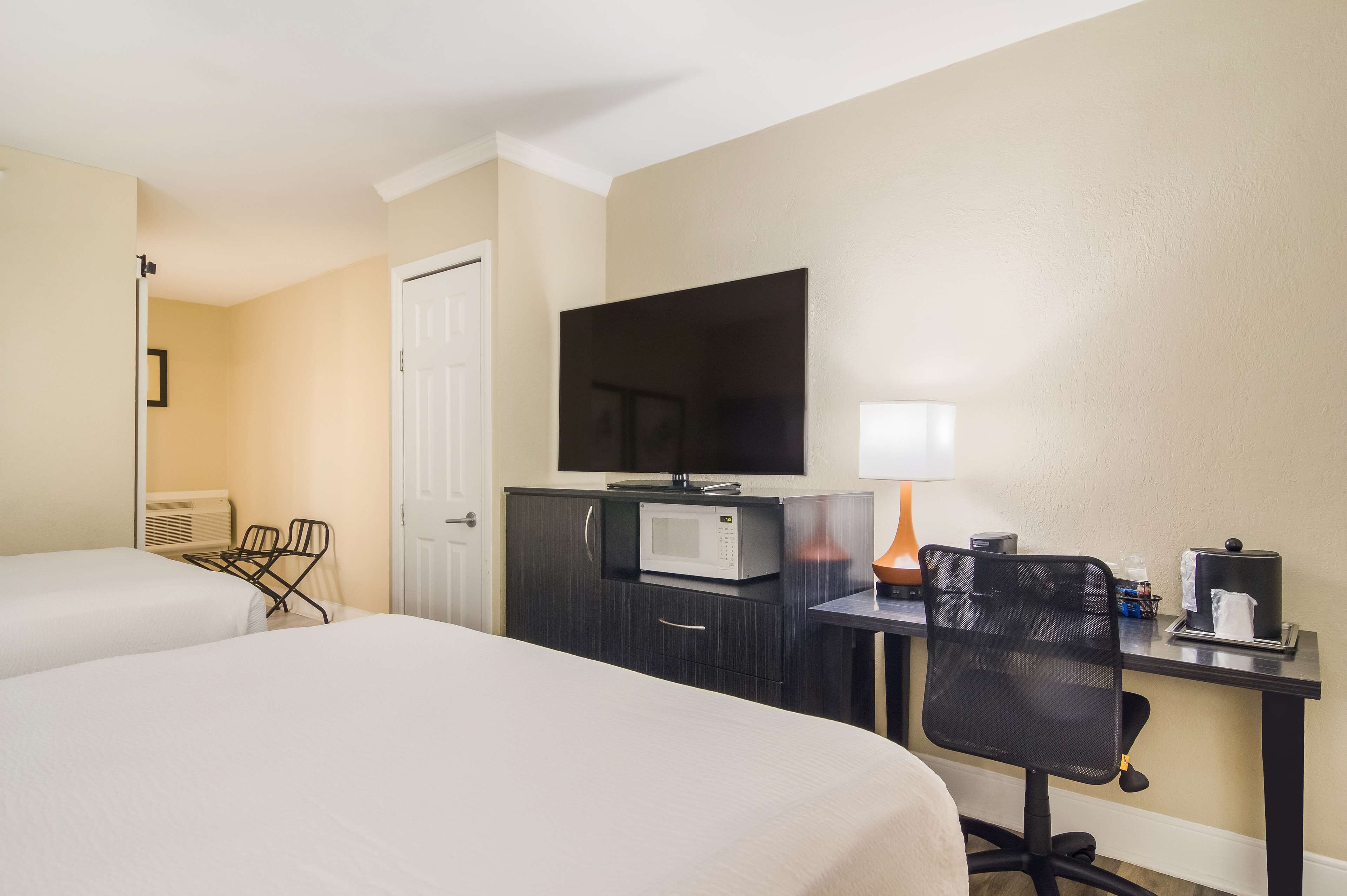 hypo-allergenic bedding, desk, laptop workspace, iron/ironing board