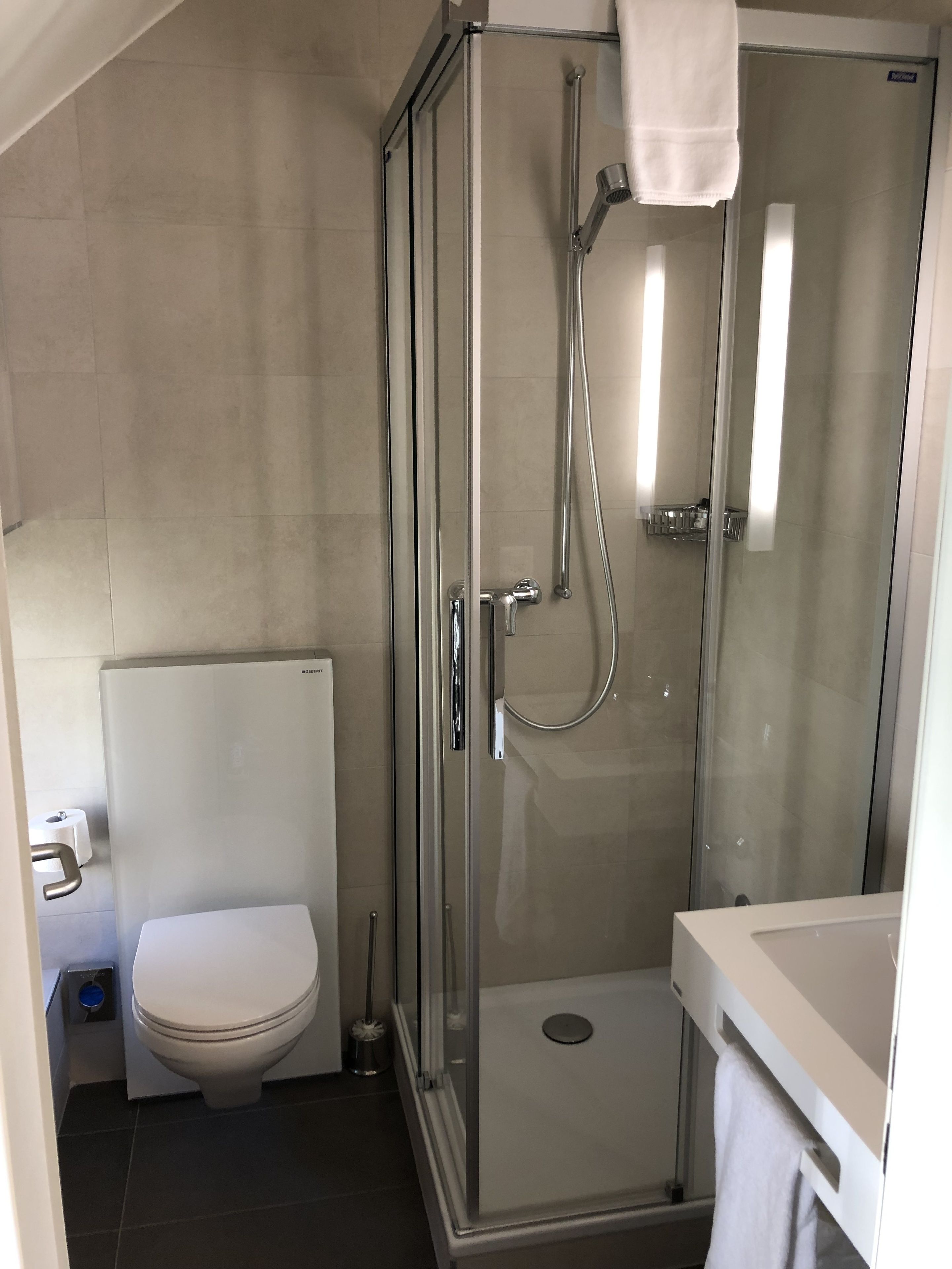 shower, free toiletries, hair dryer, towels