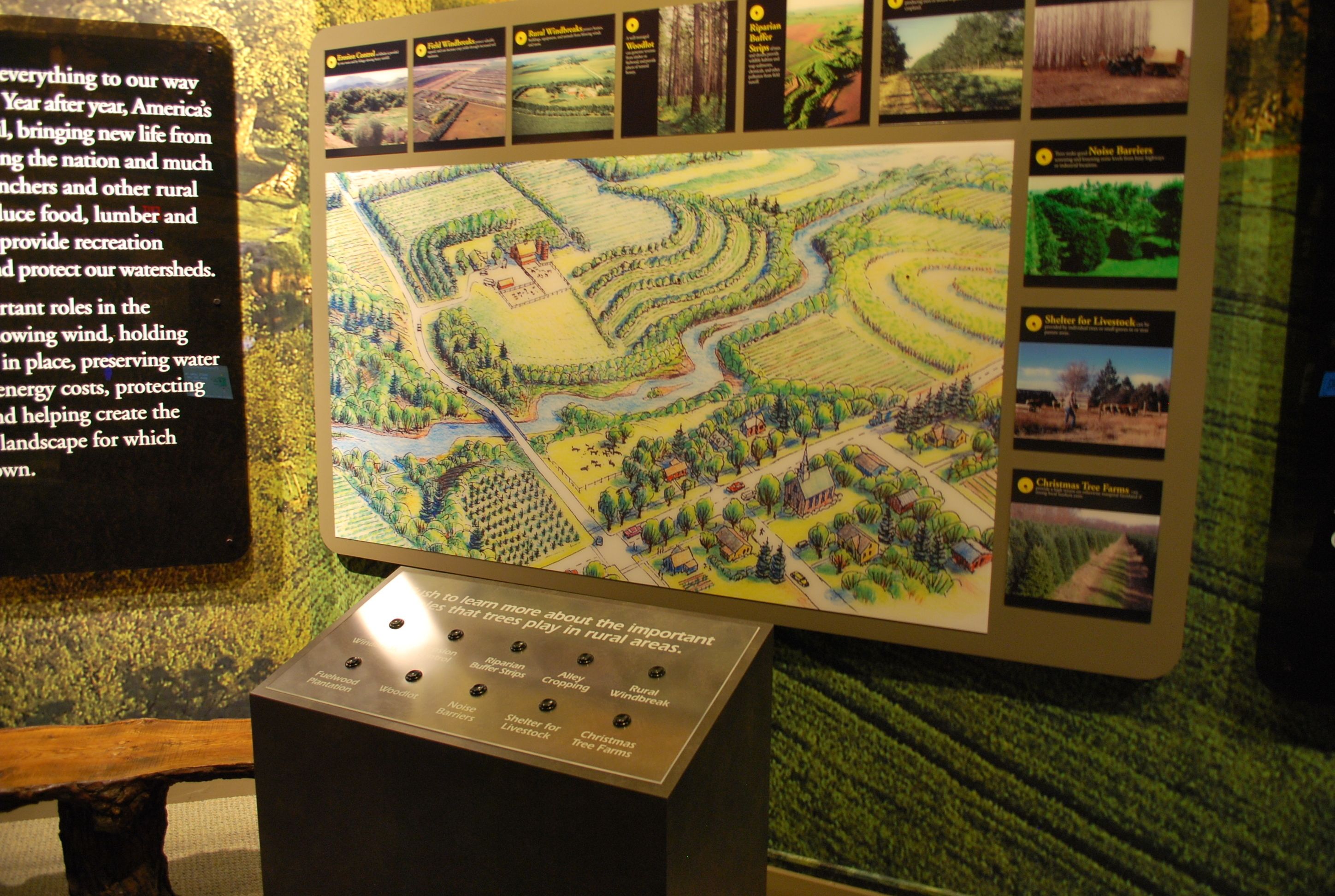 A display board with a map and informational text about rural areas.