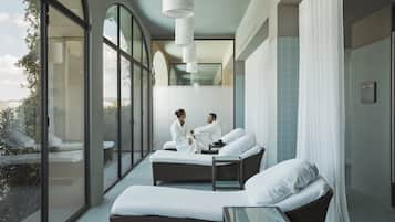 Couples treatment rooms, sauna, hot tub, steam room, body treatments