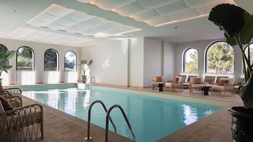 Indoor pool, seasonal outdoor pool, pool loungers