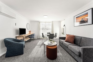 Standard Apartment, 2 Bedrooms, Non Smoking, City View | Living area | 40-inch flat-screen TV with cable channels, TV, DVD player - Quest Wollongong (Wollongong)