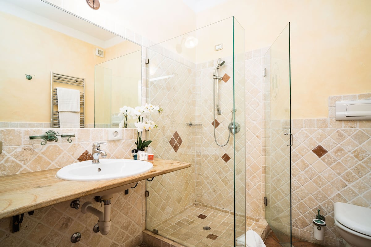 shower, rainfall showerhead, hair dryer, bidet