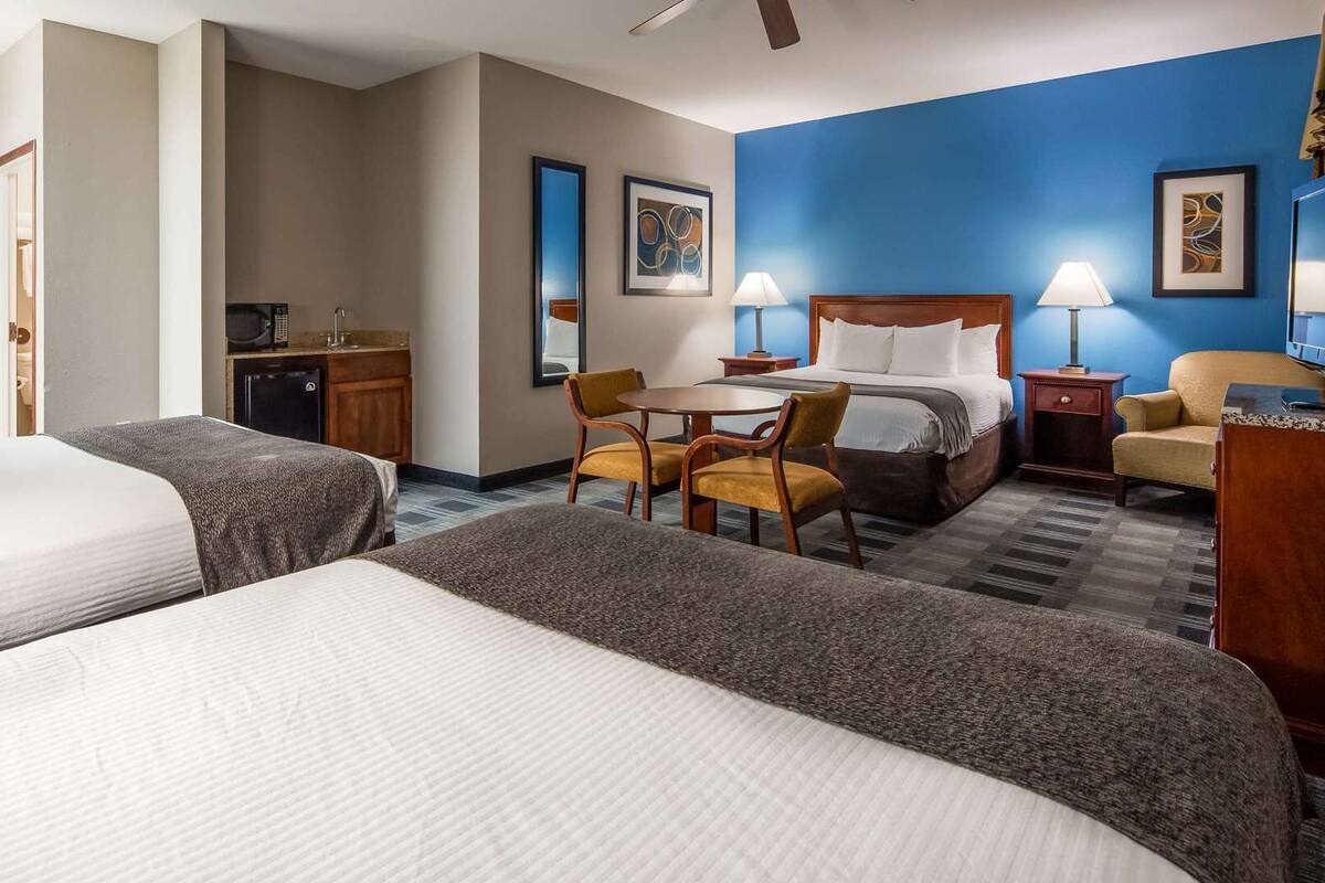 Pillowtop beds, desk, laptop workspace, WiFi (surcharge)